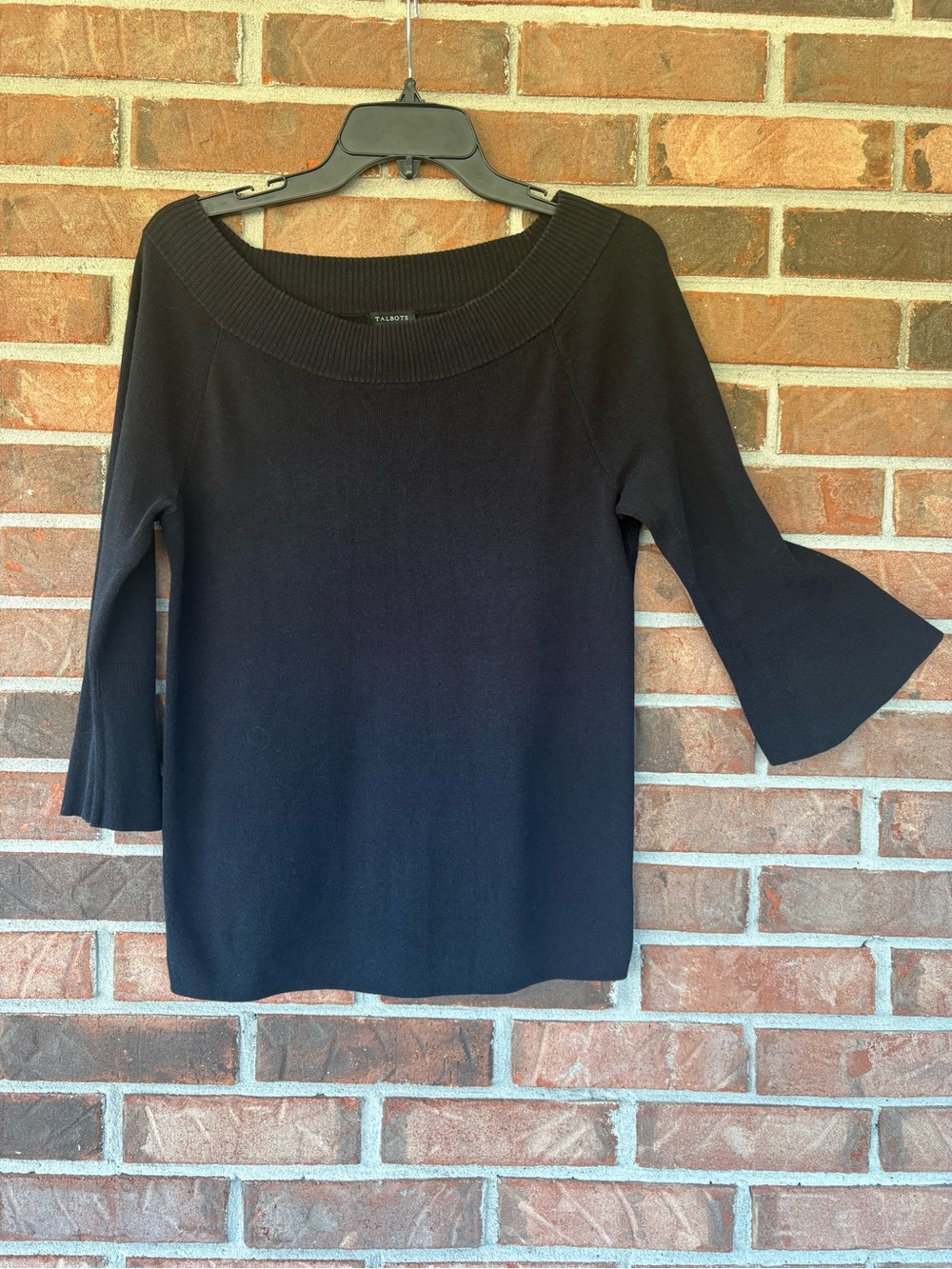 Talbots Black Boatneck Bell Sleeve Knit Top